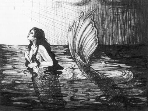mermaid - 6x8" ink