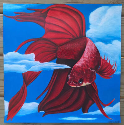 Fish in the sky - 16x16" prismacolor pencils